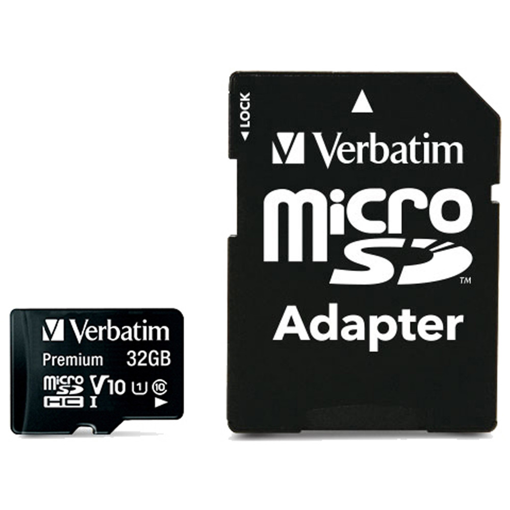 Verbatim Premium Micro SDHC Memory Card With Adapter Class 32GB Black