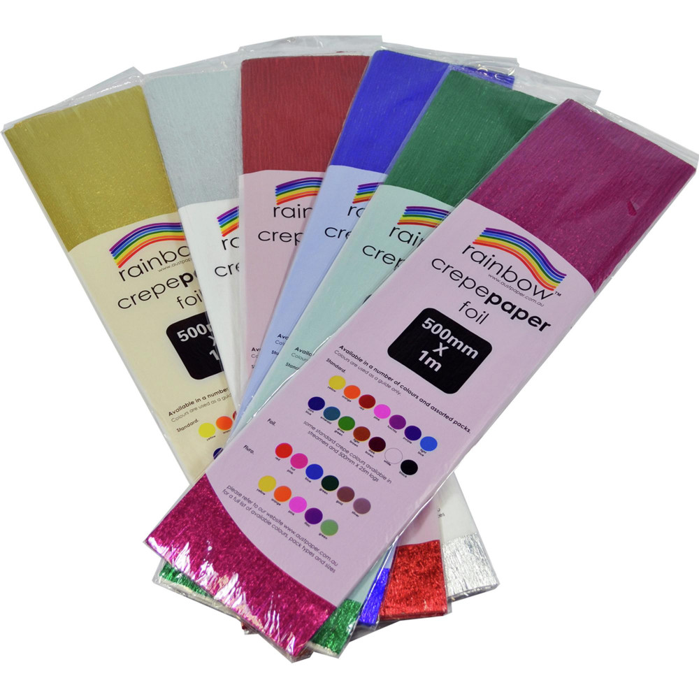 Rainbow Foil Crepe 500mmx2.5m Assorted Pack Of 6