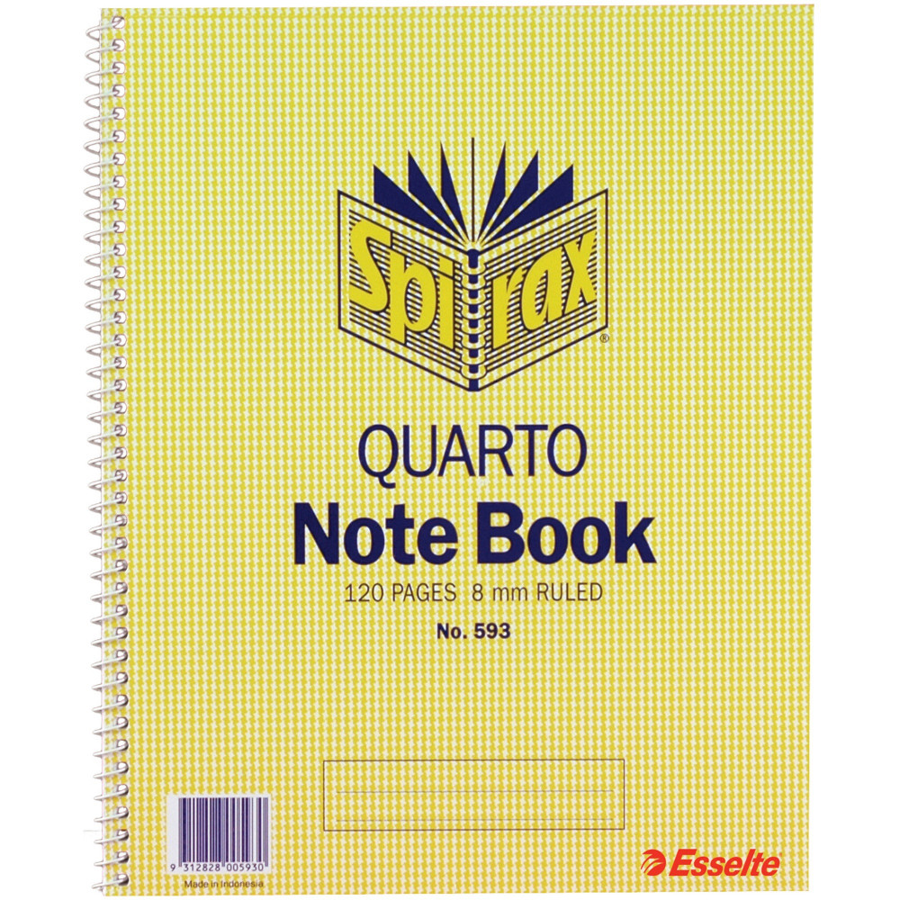 Spirax 593 Quarto Notebook 250 x 200mm Ruled 120 Page Side Opening