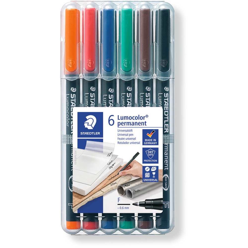 Staedtler 318 Lumocolor Pen Permanent Fine 0.6mm Wallet of 6 Assorted