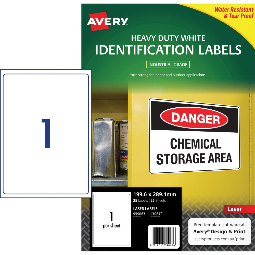 Avery Identification Laser Heavy Duty White L7067 199.6 x 289.1mm 1UP 25 Labels