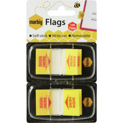 Marbig Flags Coloured Tip Twin Pack 25x44mm Sign Here Pop Up Yellow Pack Of 2