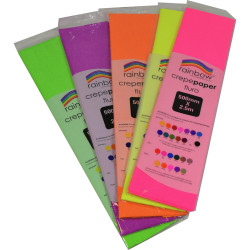 Rainbow Fluro Crepe Paper 500mmx2.5m Assorted Pack Of 5
