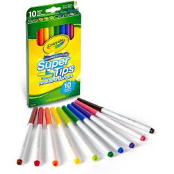 Crayola Thinline Markers Super Tips Washable 10 Assorted