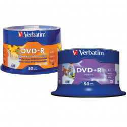 Verbatim Recordable DVD-R 120Min 4.7GB 16X Printable Inkjet Pack of 50 White