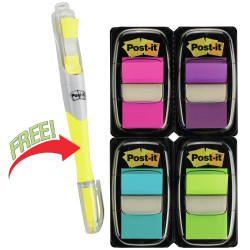 Post-It 680-PPBGVA Flags Value Pack 25x43mm Bright Colours + Highlighter Pack of 200