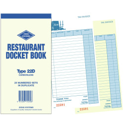 Zions 22D Docket Book Carbonless Duplicate  200x100mm 50 Sets