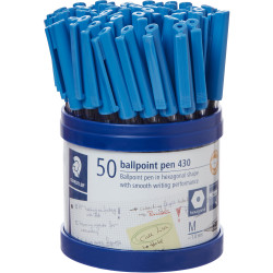 Staedtler 430 Stick Ballpoint Pens Medium 1mm Blue Cup of 50