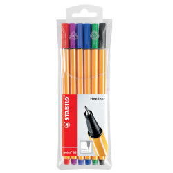 Stabilo Point 88 Fineliner Pen  0.4mm Assorted  Wallet of 6