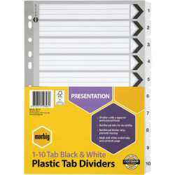 Marbig Manilla Divider A4 Reinforced 1-10 Tab Black