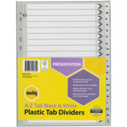 Marbig Plastic Divider A4 Reinforced A-Z Tab Black