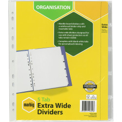 Marbig Manilla Divider A4 5 Extra Wide Insert Tab White