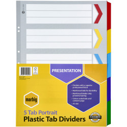 Marbig Plastic Divider A3 Reinforced 5 Tab Portrait Multi Colour