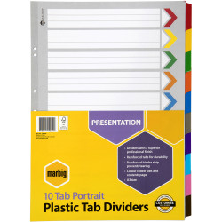 Marbig Plastic Divider A3 Reinforced 10 Tab Portrait Multi Colour