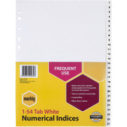 Marbig Plastic Divider A4 Indices 1-54 White