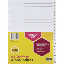 Marbig Plastic Divider A4 Indices A-Z White