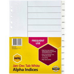 Marbig Plastic Divider A4 Indices Jan-Dec White