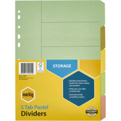 Marbig Manilla Divider A4 5 Tab Pastel Colours