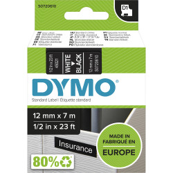 Dymo D1 Label Cassette Tape 12mmx7m White on Black