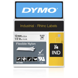 Dymo 18488 Rhino Industrial Labels 12mmx3.5m Nylon Black on White