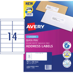 Avery Quick Peel Address Laser Labels White L7163 99.1x38.1mm 14 UP 280 Labels 20 Sheets