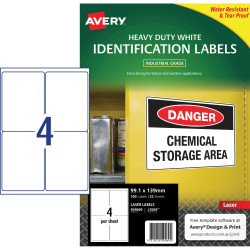 Avery Heavy Duty Laser Labels Waterproof White L7069 99.1x139mm 4UP 100 Labels