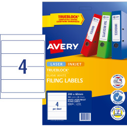 Avery Filing Laser & Inkjet Labels White L7171 200x60mm 4UP 100 Labels 25 Sheets