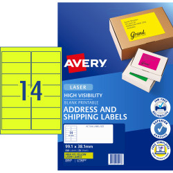 Avery High Visibility Shipping Laser Labels Yellow L7163FY 99.1x38.1mm 14UP 350 Labels