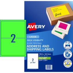 Avery High Visibility Shipping Laser Labels Green L7168FG 199.6x143.5mm 2UP 20 Label