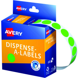 Avery Removable Dispenser Labels 14mm Round Fluoro Green Pack of 700