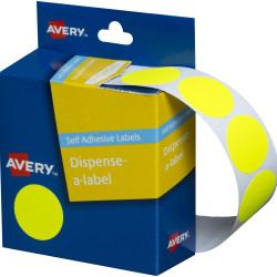 Avery Removable Dispenser Labels 24mm Round Fluoro Yellow Pack of 350