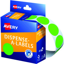 Avery Removable Dispenser Labels 24mm Round Fluoro Green Pack of 350