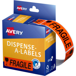 Avery Removable Dispenser Labels 19x64mm Fragile Black On Fluoro Red Pack of 125