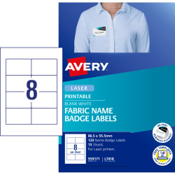 Avery Fabric Name Badge Labels L7418 Laser 86.5x55.5mm 120 Labels, 15 Sheets