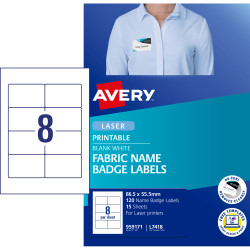 Avery Fabric Name Badge Labels L7418 Laser 86.5x55.5mm 120 Labels, 15 Sheets