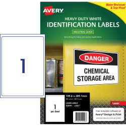 Avery Industrial Laser Labels White L7067 199.6x289.1mm 1UP 10 Labels 10 Sheets