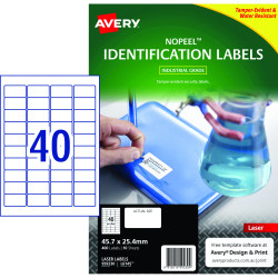 Avery NoPeel Laser Labels White L6145 45.7x25.4mm 40UP 400 Labels 10 Sheets