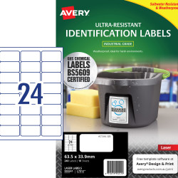 Avery Ultra-Resistant Chemical Grade Laser Labels L7912 63.5x 33.9mm White Pack of 10 (240)