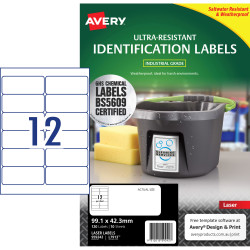 Avery Ultra-Resistant Chemical Grade Laser Labels L7913 99.1x 42.3mm White Pack of 10 (120)