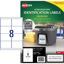 Avery Ultra-Resistant Chemical Grade Laser Labels White L7914 99.1x67.7mm 8UP 80 Labels