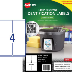 Avery Ultra-Resistant Chemical Grade Laser Labels White L7915 99.1x139mm 4UP 40 Labels