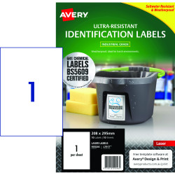 Avery Ultra-Resistant Chemical Grade Laser Labels White L7917 208x295mm 1UP 10 Labels