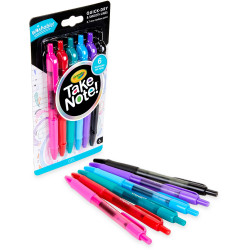 Crayola Take Note Washable Gel Retractable Pen Medium 0.7mm Pack of 6
