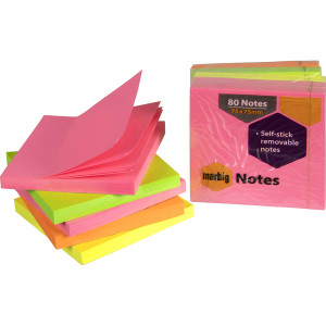 Marbig Repositionable Notes 75mmx75mm Brilliant per pad Assorted Pack Of 5