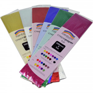 Rainbow Foil Crepe 500mmx2.5m Assorted Pack Of 6