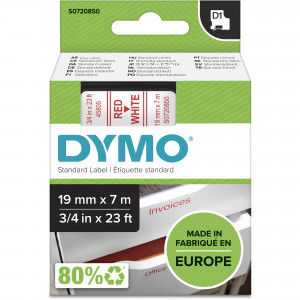 Dymo D1 Label Cassette Tape 19mmx7m Red on White