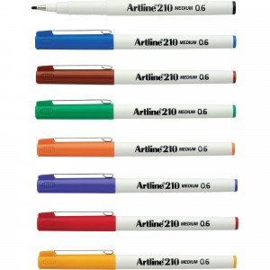 Artline 210 Fineliner Pen 0.6mm 8 Assorted Colours Box Of 12