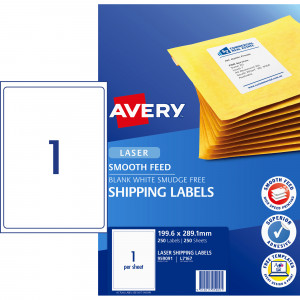 Avery Shipping Laser Labels White L7167 199.1x289.1mm 1UP 250 Labels 250 Sheets