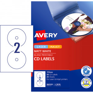 Avery Multi-Purpose Laser Inkjet Labels White L7676 1117mm 2UP 50 Labels