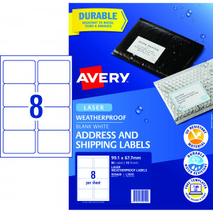 Avery Weatherproof Shipping Laser Labels White L7070 99.1x67mm 8UP 80 Labels